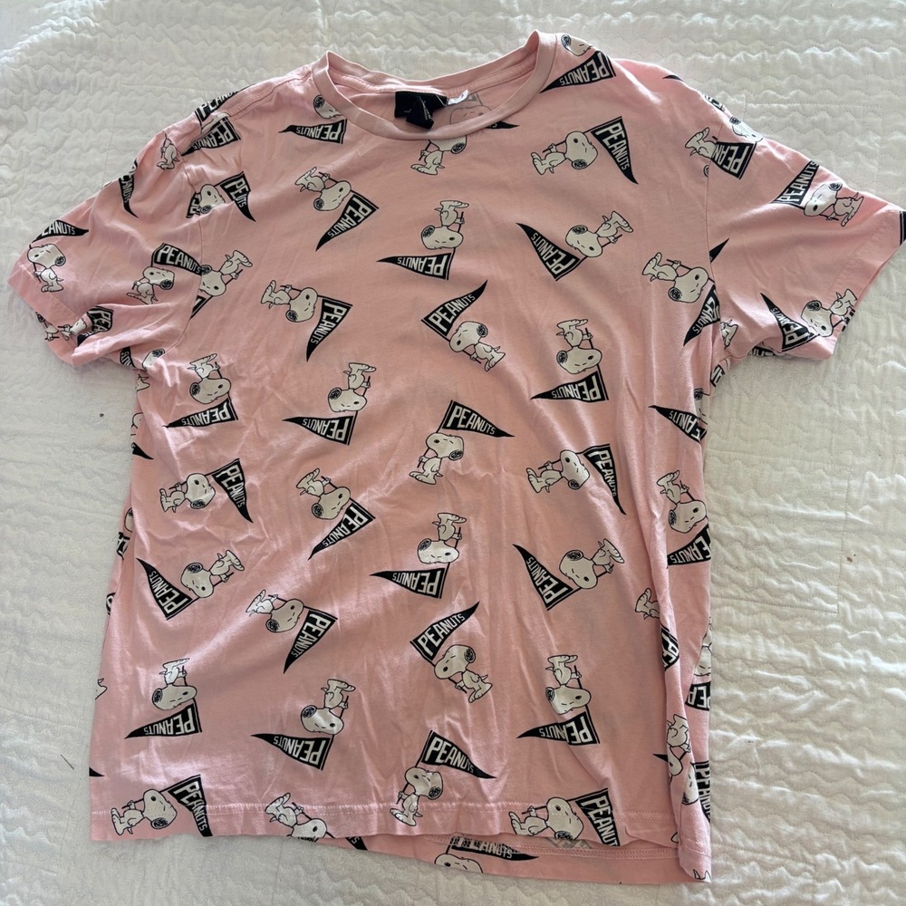 HM Peanuts Snoopy All Over Print T-Shirt Pink Mens Large